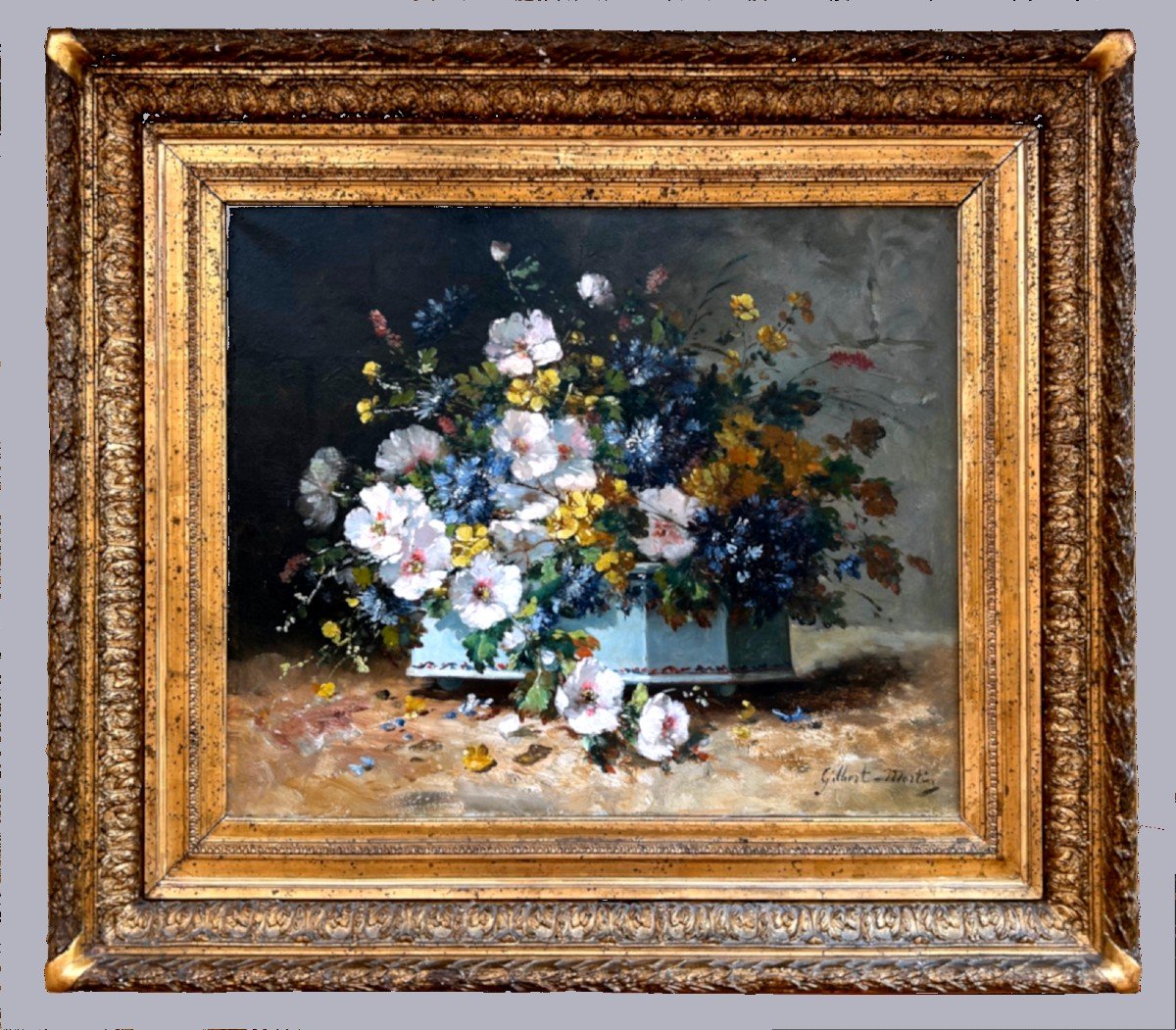  French Painter Of 19th Century Gilbert Martin (1839 – 1905). Still Life With Flowers