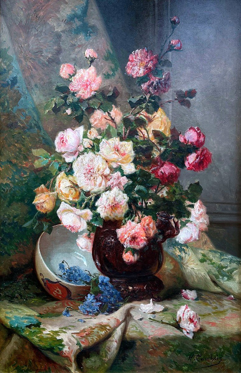 The French Painter Eugène Henri Cauchois (1850-1911) Still Life With Flowers-photo-2