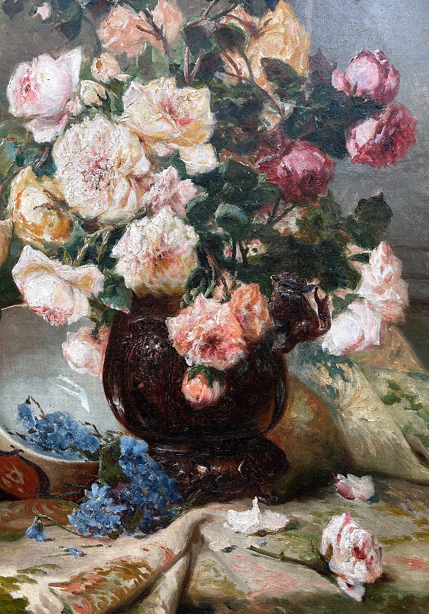 The French Painter Eugène Henri Cauchois (1850-1911) Still Life With Flowers-photo-3