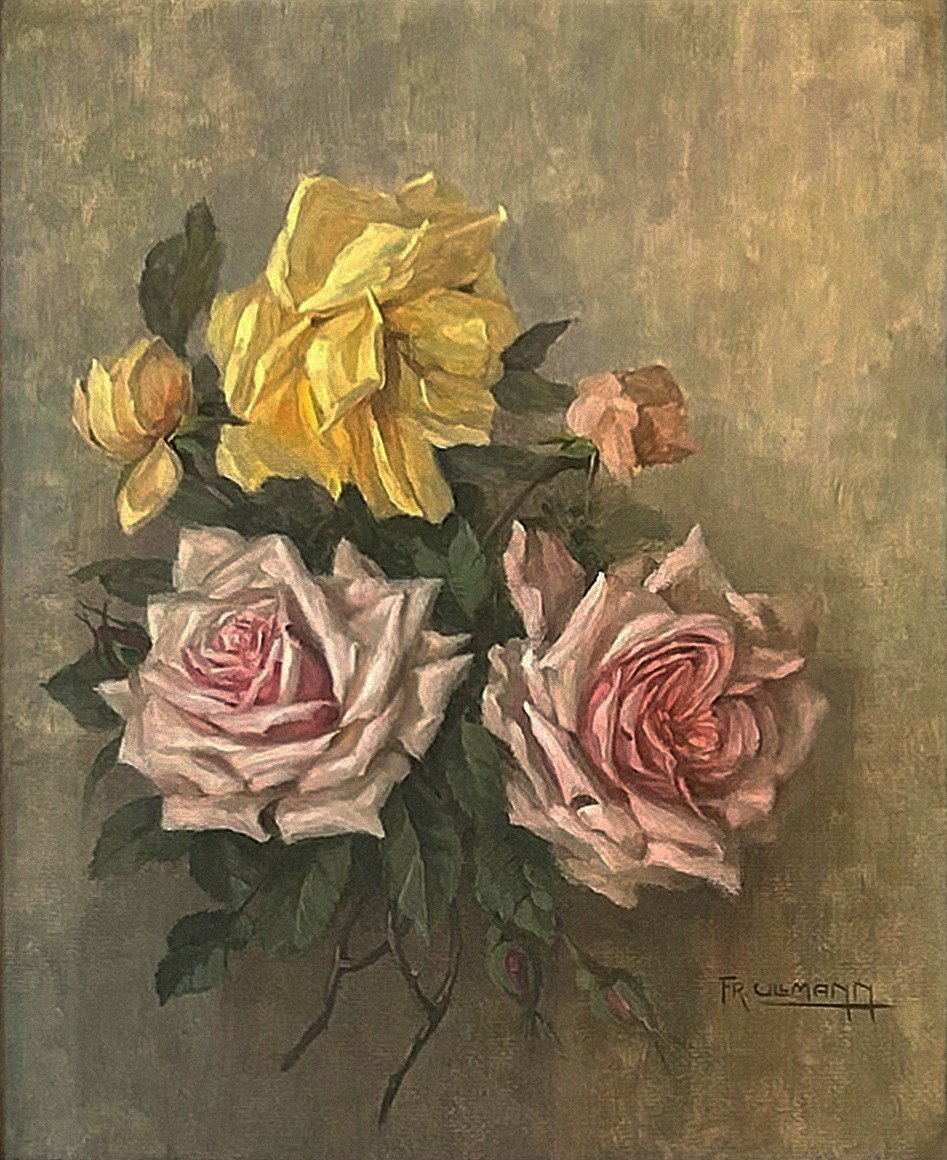 Peintre Tchèque František Ullmann, XXe Siècle – Nature Morte à La Rose-photo-2