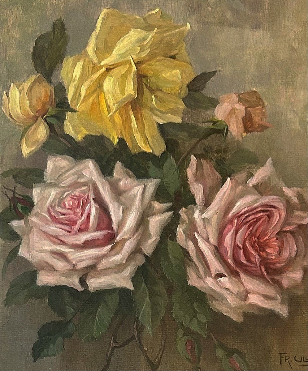 Peintre Tchèque František Ullmann, XXe Siècle – Nature Morte à La Rose-photo-3