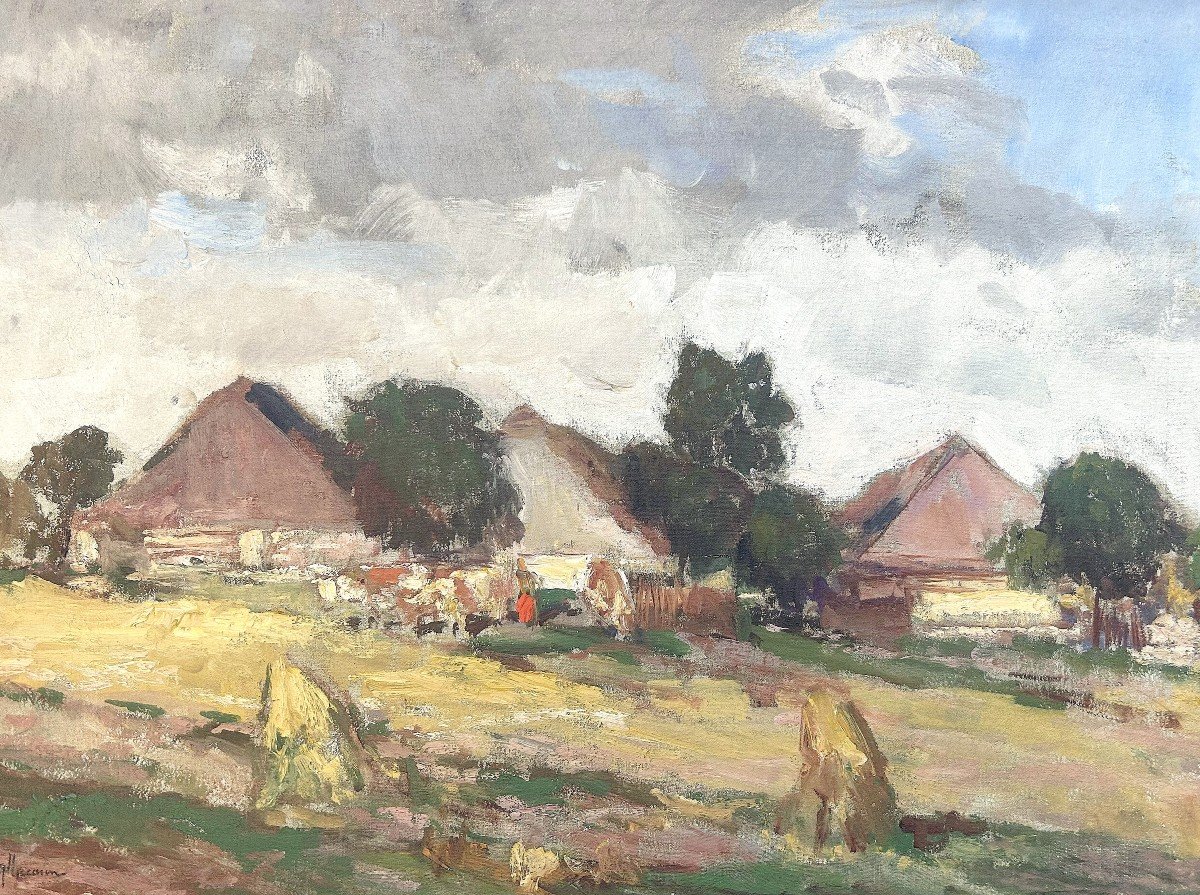 Peintre Tchèque Gustav Macoun (r. 1889 – 1934) "motif Du Village"-photo-2