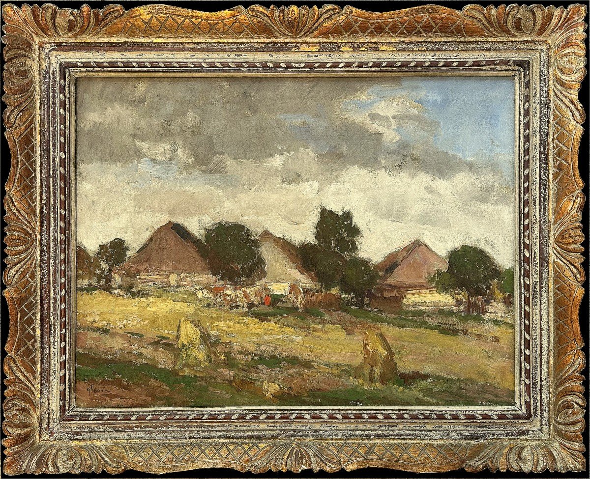 Peintre Tchèque Gustav Macoun (r. 1889 – 1934) "motif Du Village"