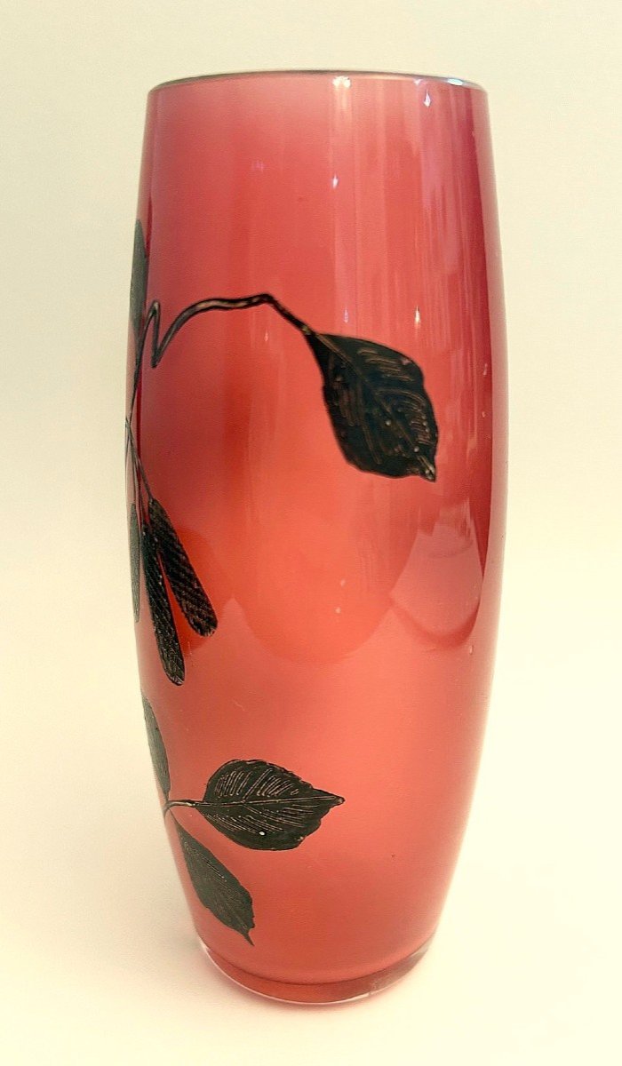 Vase Art Nouveau En Verre Feuilleté-photo-2