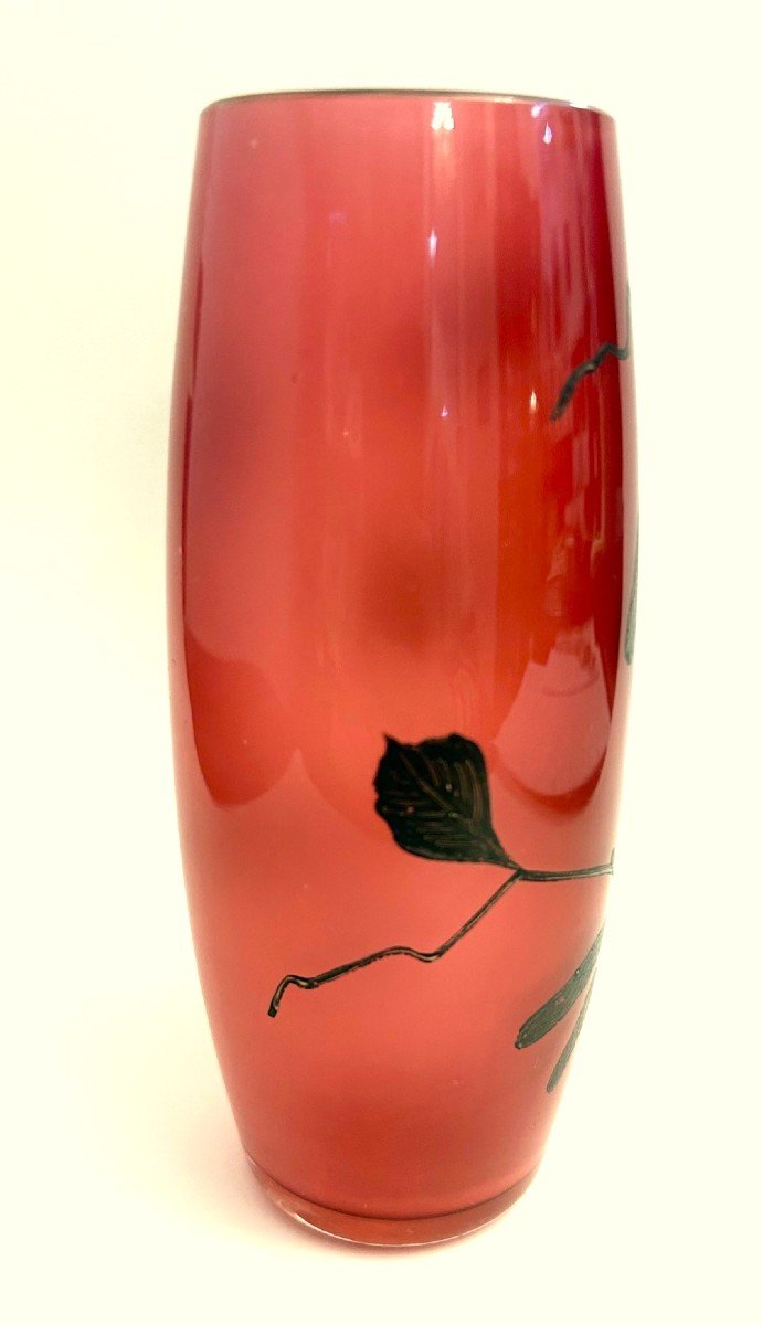 Vase Art Nouveau En Verre Feuilleté-photo-3