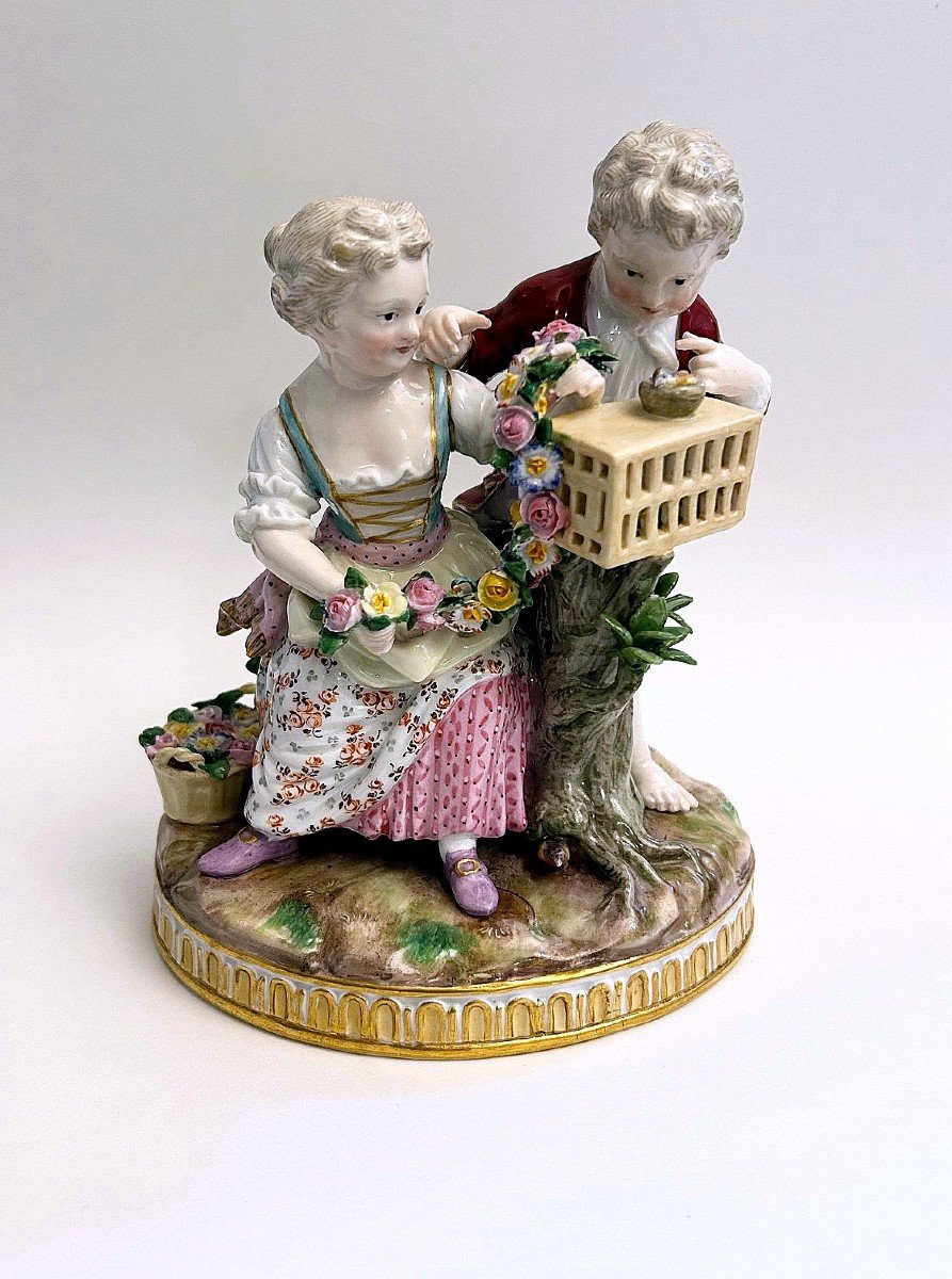 Porcelaine de Meissen, Scène Galante d'enfants, Première Moitié du XIXe Siècle.-photo-1