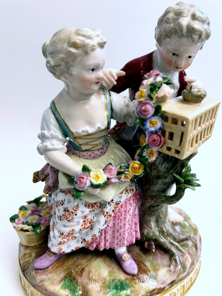 Meissen Porcelain, Children's Gallant Scene First Half Of The 19th Century.-photo-3