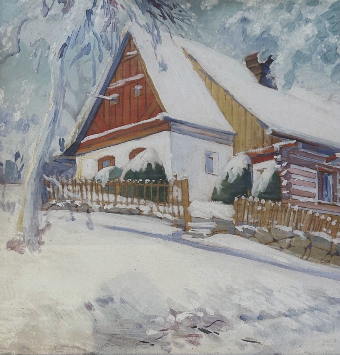 Czech Painter Jan Dědina (r. 1870 – 1955) „timbered Cottage”-photo-2