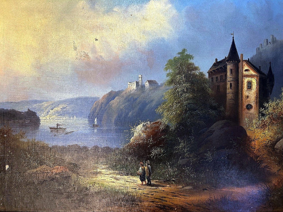 Painting "lake With A Castle" 2nd Half Of The 19th Century-photo-2