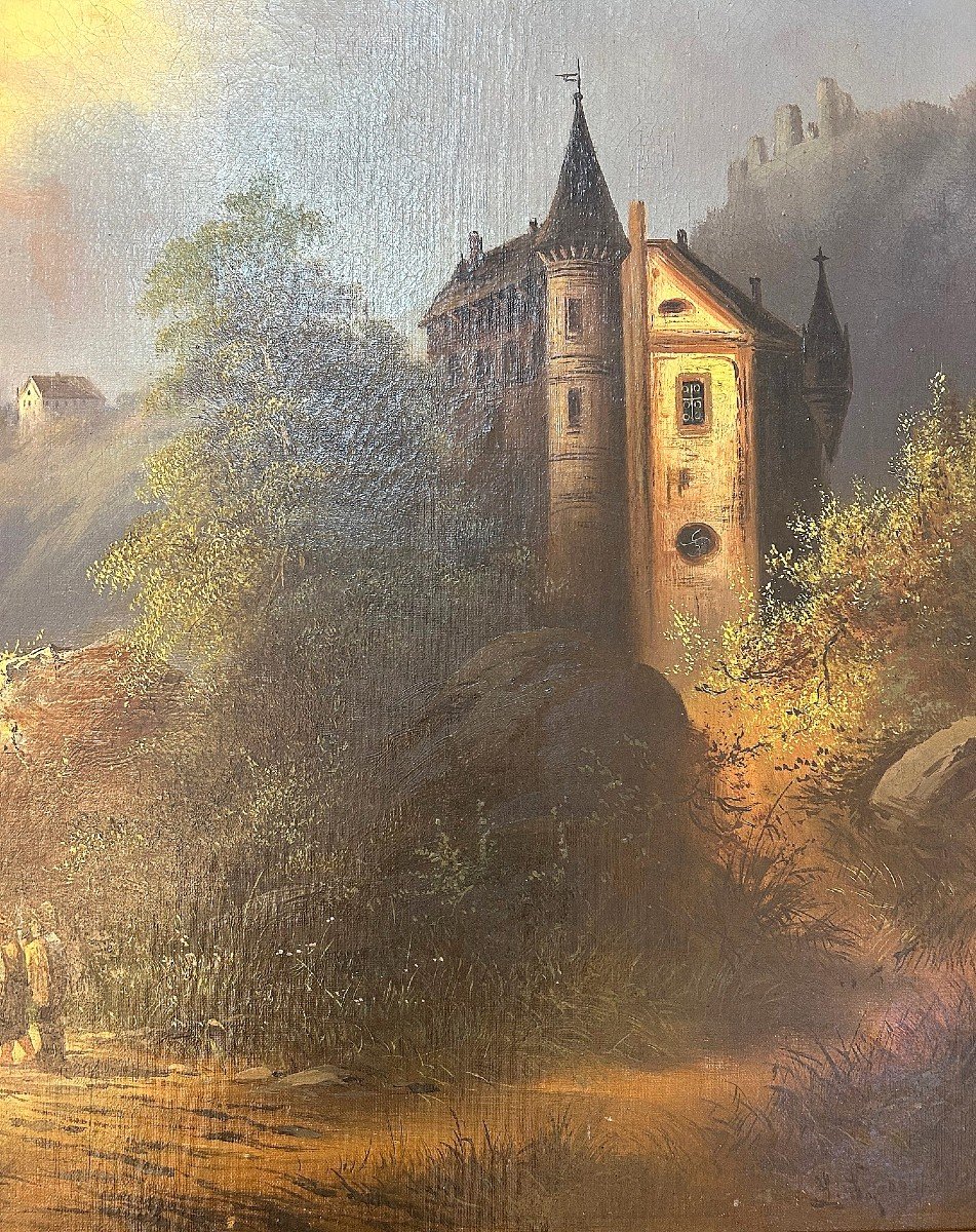 Painting "lake With A Castle" 2nd Half Of The 19th Century-photo-3