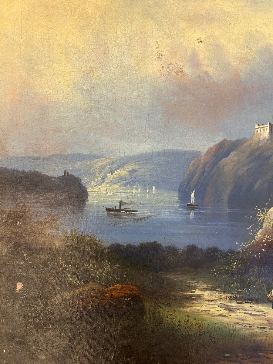 Painting "lake With A Castle" 2nd Half Of The 19th Century-photo-4