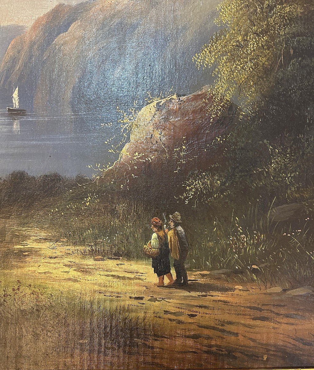 Painting "lake With A Castle" 2nd Half Of The 19th Century-photo-1