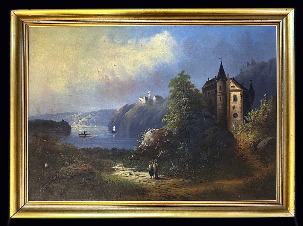 Painting "lake With A Castle" 2nd Half Of The 19th Century