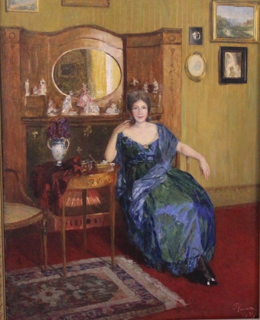 Adolf Reich 1887-1963 Peintre autrichien Lady In Salon Peinture Sur Panneau D'Acajou.-photo-4