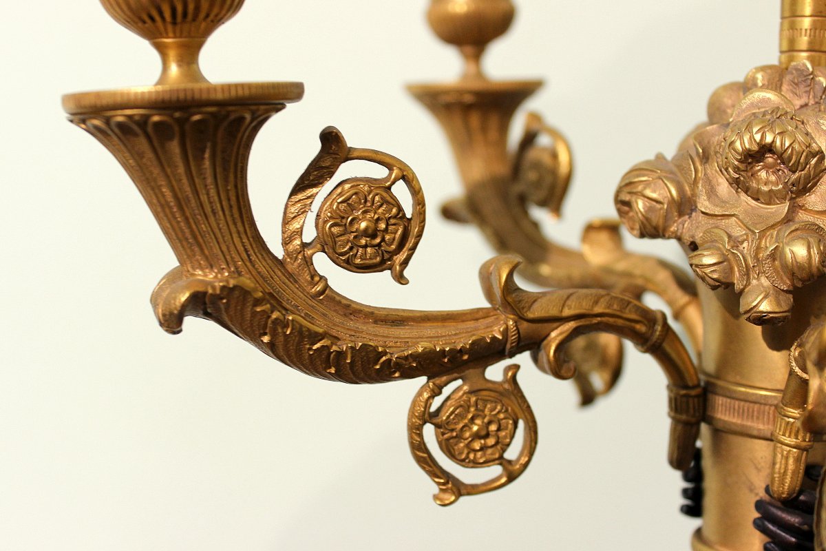 Large Couple Of Candelabra In Gilt Bronze And Malachite From France Napoleon III-photo-2