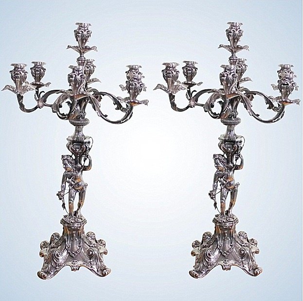 Une Paire d'Argent Français Monumental Chandeliers Hauteur 83 Cm Poids Total 20 Kg-photo-8