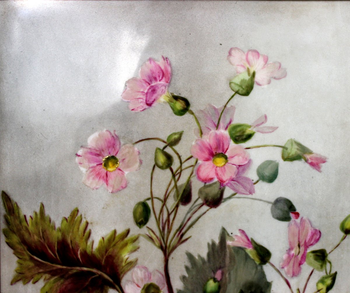 Porcelain Plate Painting Of Flowers Signed By Angéle De Meezemaker France 1886-photo-3