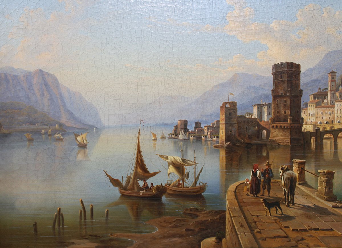 Heinrich Karl Jäckel( Jaeckel )(1842 - 1876) Peintre Allemand Lac De Côme (lago Di Como)-photo-3