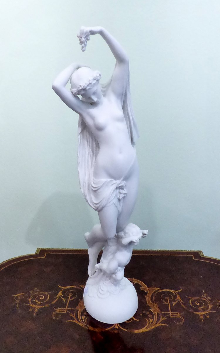 French Biscuit Porcelain Figurine Representing A Woman .height: 55cm