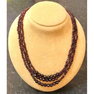 Three Row Garnet Necklace