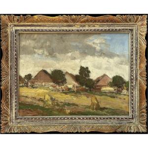 Peintre Tchèque Gustav Macoun (r. 1889 – 1934) "motif Du Village"