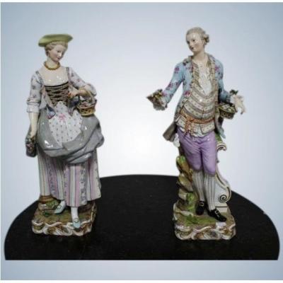 Meissen Paire De Grandes Figures Très Rares En Porcelaine Du 19 ème Siècle 49cm