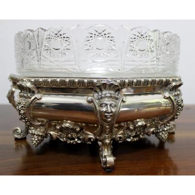 Silver  Jardinere  With Crystal Glass Italy Early 20th Century Weight 2152gr