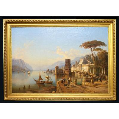 Heinrich Karl Jäckel( Jaeckel )(1842 - 1876) Peintre Allemand Lac De Côme (lago Di Como)