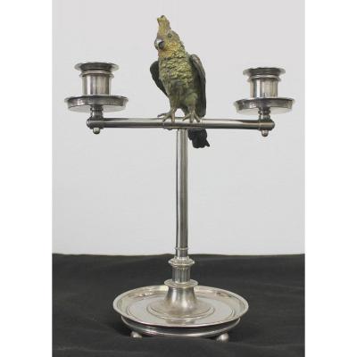 Viennese Bronze, Candlestick With Parrot