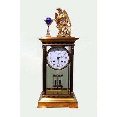 A 19th Century French Four Glass Mantel Clock With Double Mercury Pendulum
