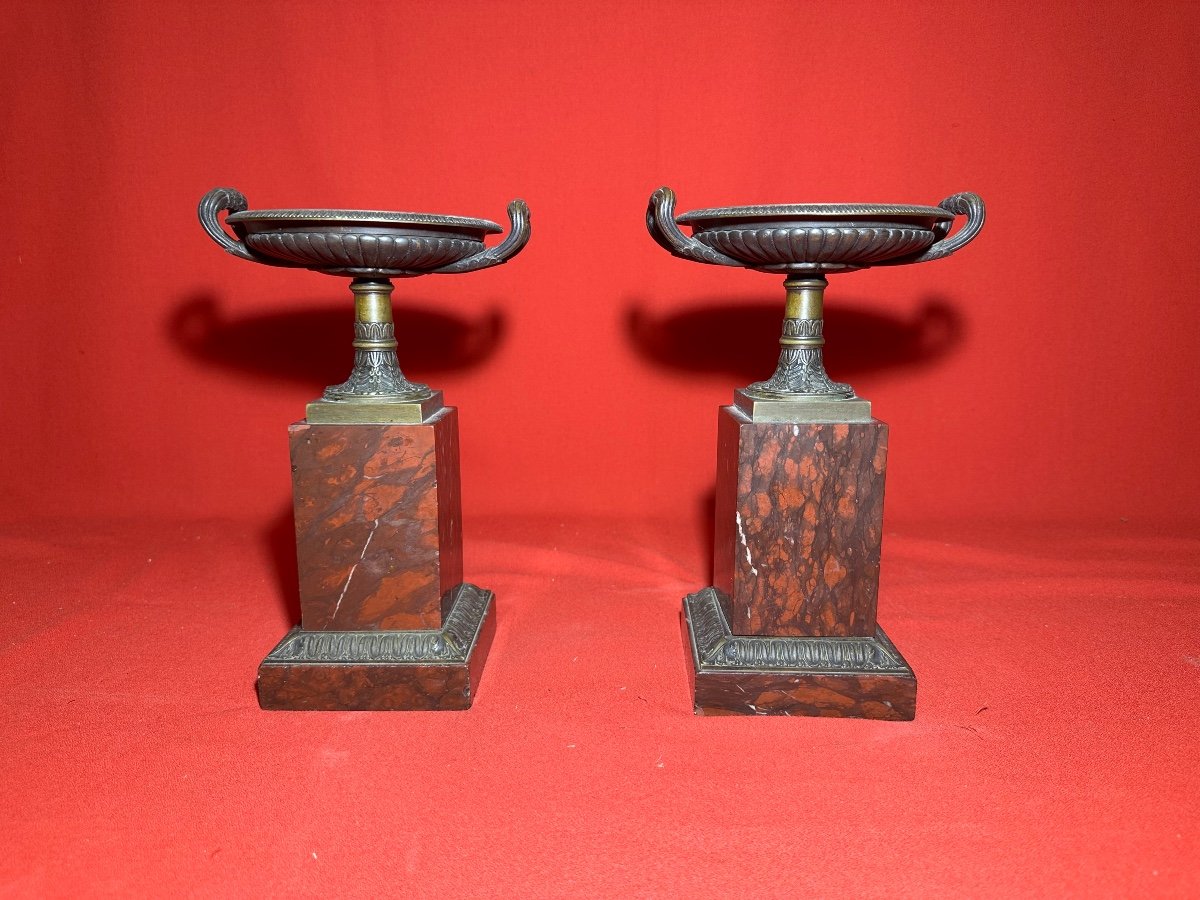 Pair Of Bronze And Marble Tazzas