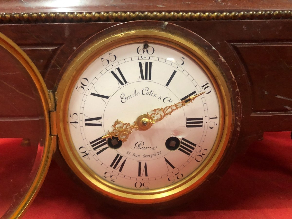 Horloge De Cheminée En Marbre Griotte Et Bronze-photo-2