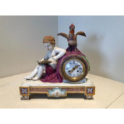 Mantel Clock With Cupid And Rooster