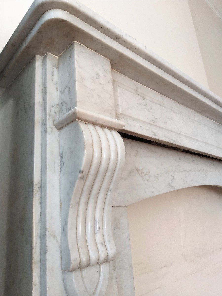 Antique Fireplace In Carrara Marble, Ca. 1875-photo-2