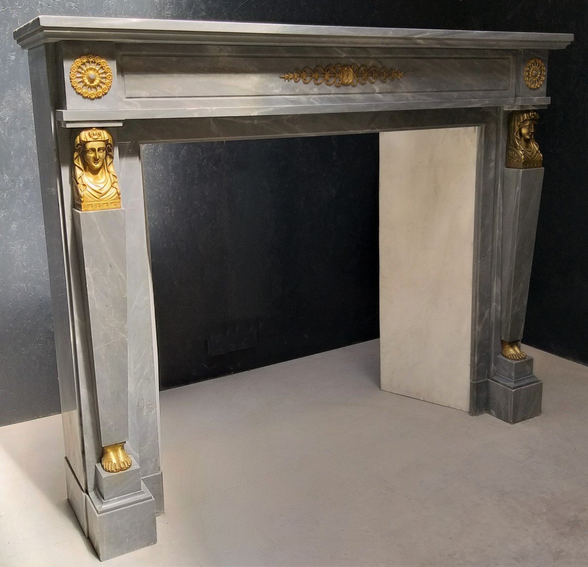 Empire II  Fireplace , Made Out Of The Highly Valued Blue Turquin Marble, Ca.1860-photo-3