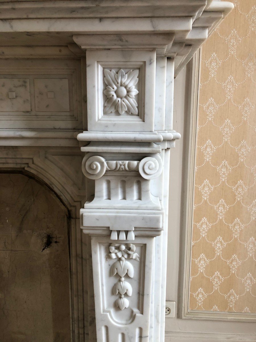 Napoleon III Fireplace In Carrara Marble, Ca.1865-photo-2