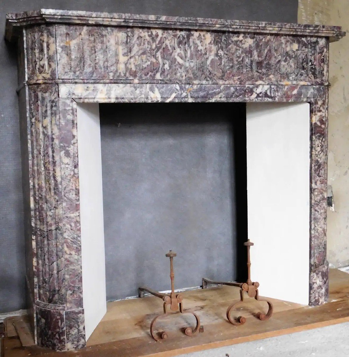 Louis XVI Fireplace, 'demi Lune' In Brocatelle-marble-photo-4