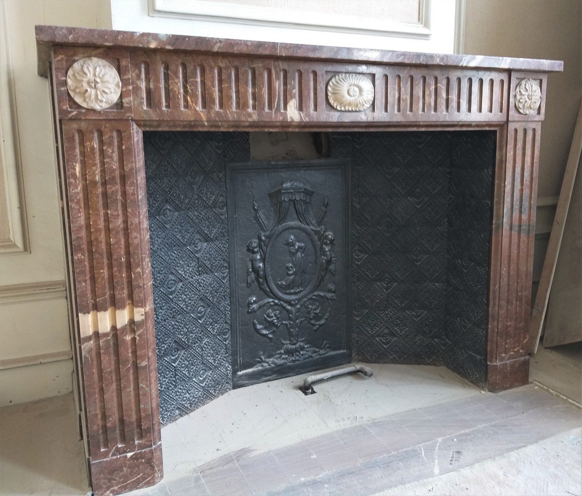 Louis XVI Fireplace In Royal Red Marble-photo-2