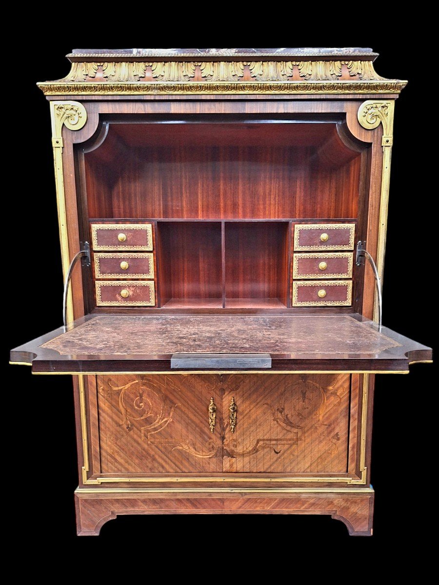 Marquetry Secretary Stamped By Charles Bernel Paris-photo-2