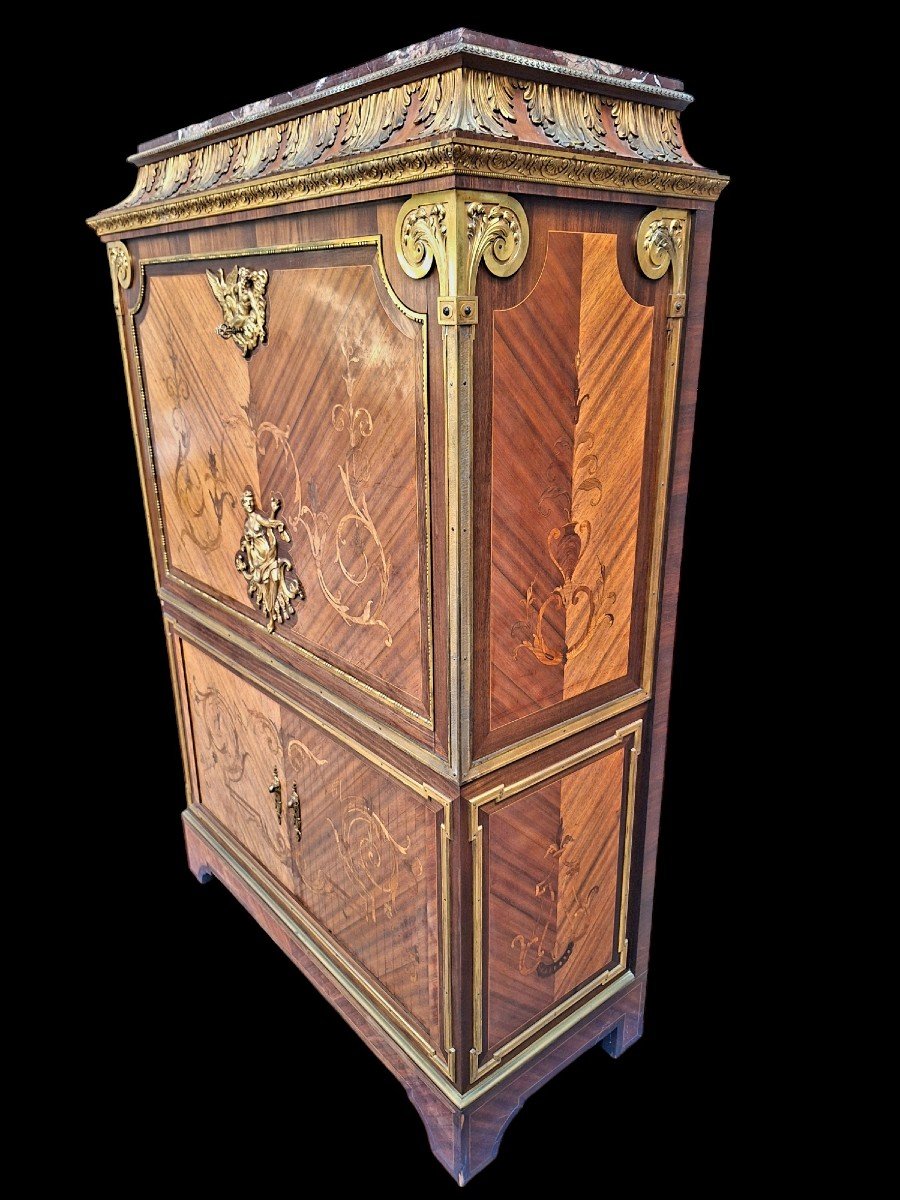 Marquetry Secretary Stamped By Charles Bernel Paris-photo-3