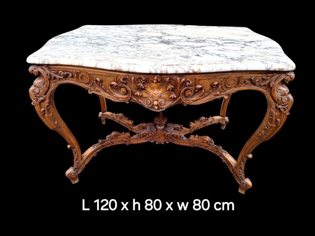 Very Beautiful Center Table In Carved Walnut.-photo-7