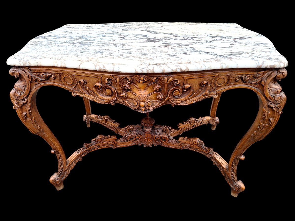 Very Beautiful Center Table In Carved Walnut.