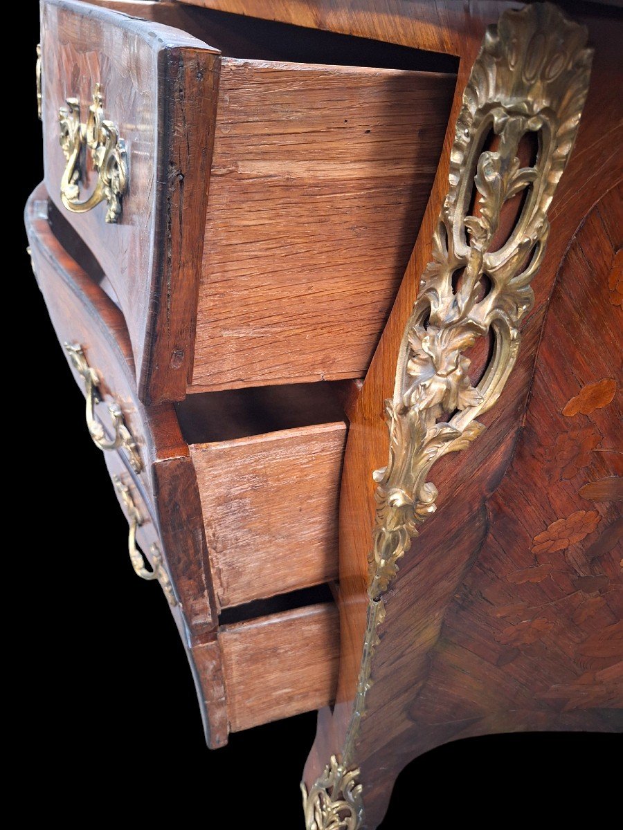 A Beautiful 18th Century Chest Of Drawers In Marquetry Stamped Joseph Schmitz.-photo-1