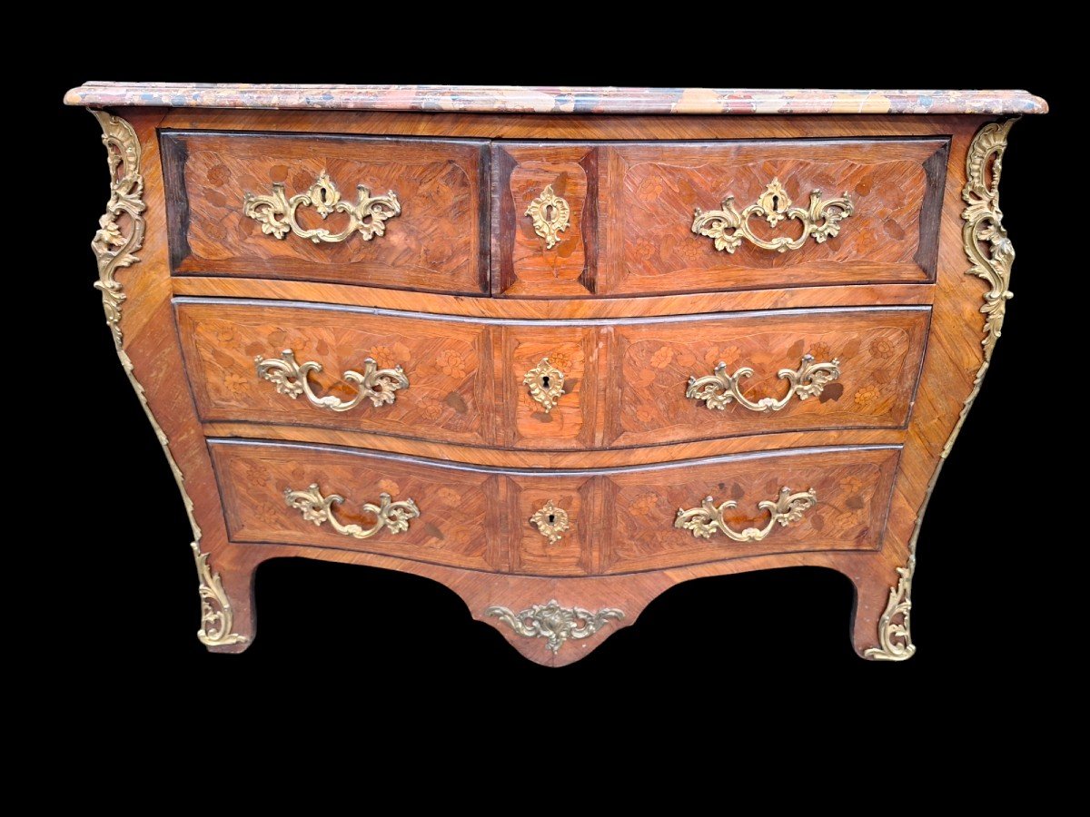 A Beautiful 18th Century Chest Of Drawers In Marquetry Stamped Joseph Schmitz.