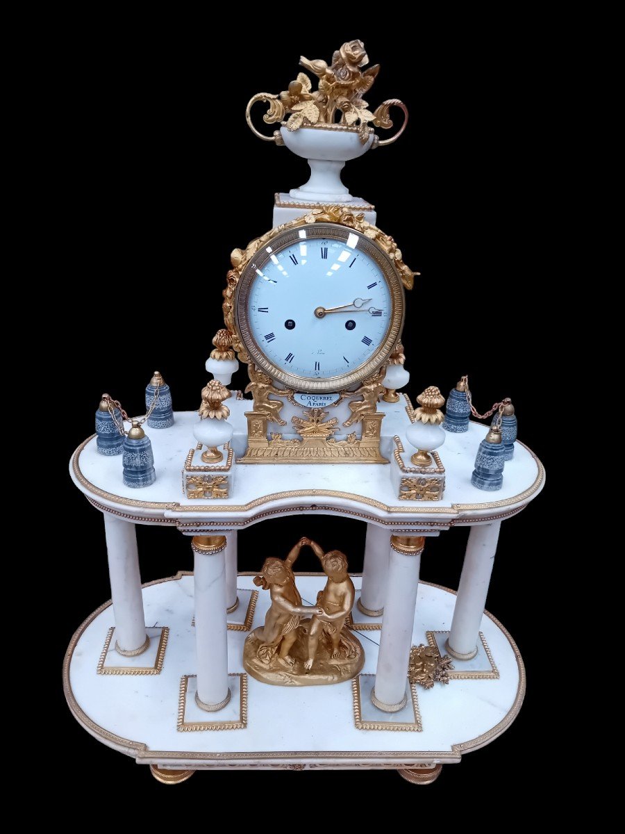 Marble And Gilt Bronze Clock, Louis XVI Style, Signed Coquerel In Paris, 19th Century-photo-2