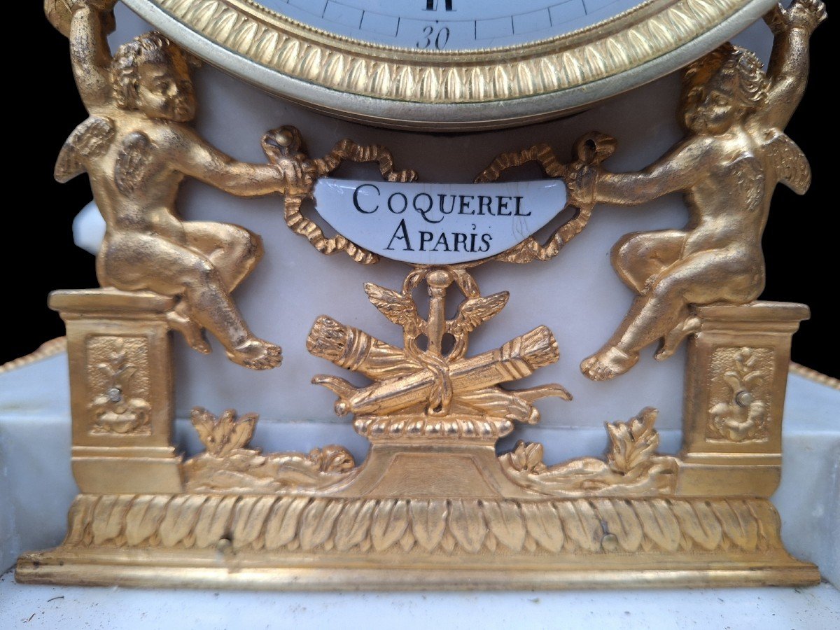 Marble And Gilt Bronze Clock, Louis XVI Style, Signed Coquerel In Paris, 19th Century-photo-4