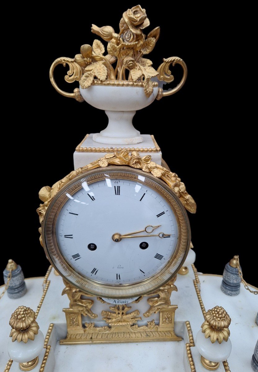 Marble And Gilt Bronze Clock, Louis XVI Style, Signed Coquerel In Paris, 19th Century-photo-1