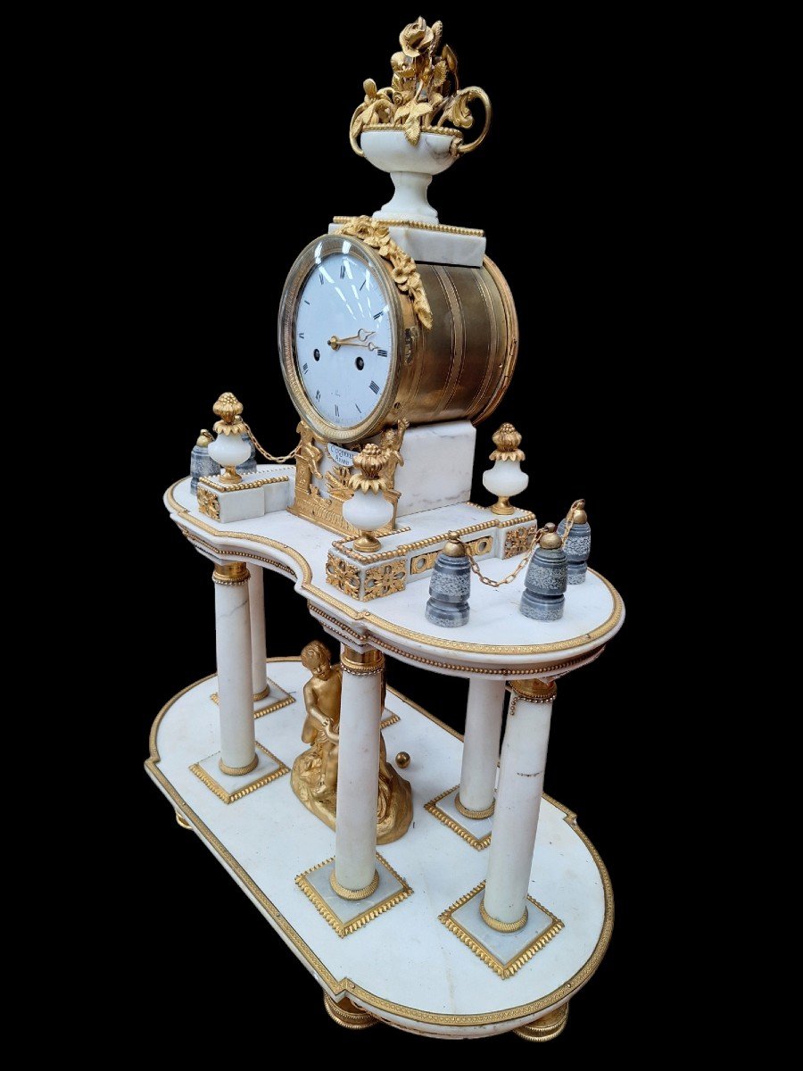 Marble And Gilt Bronze Clock, Louis XVI Style, Signed Coquerel In Paris, 19th Century-photo-3