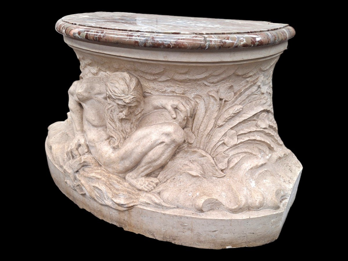 Superb "neptune" Base In Stone.-photo-2