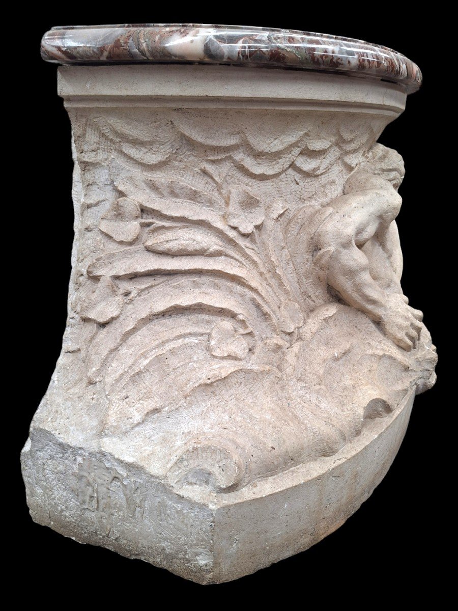 Superb "neptune" Base In Stone.-photo-3